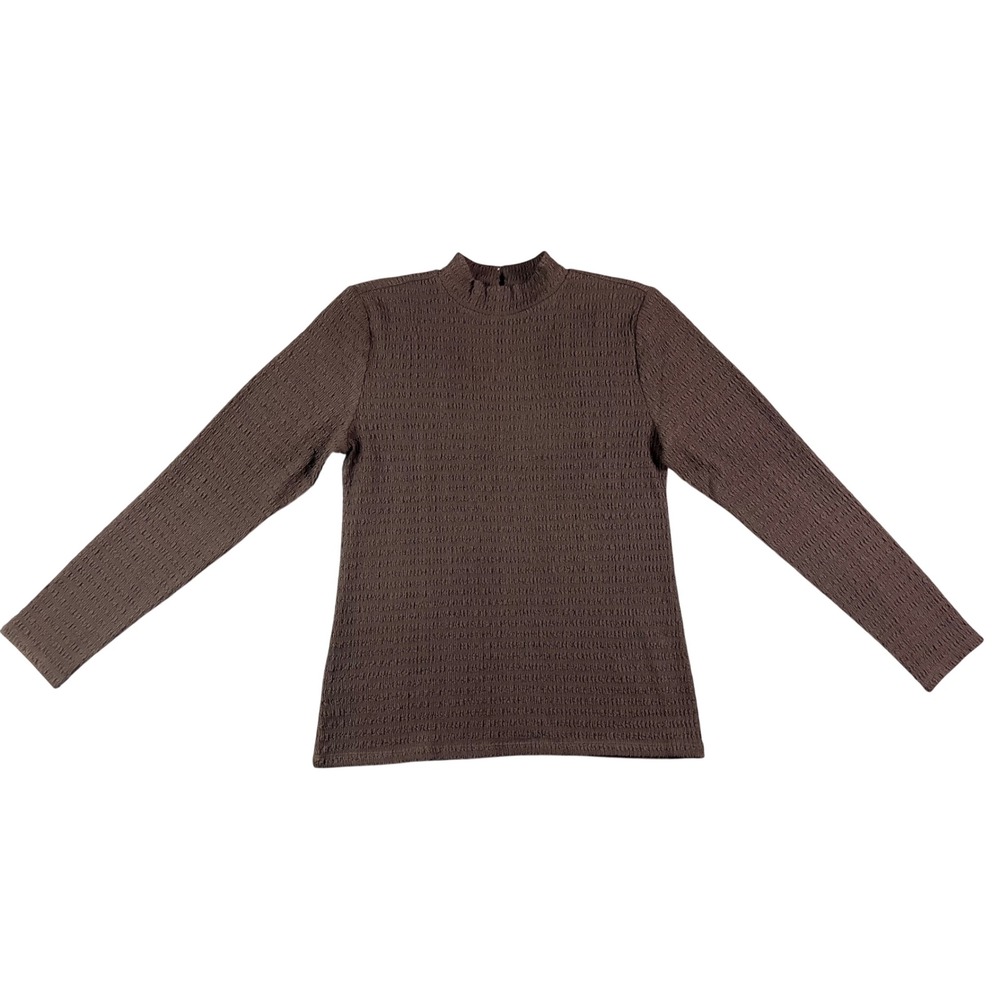 Ann Taylor Womens Brown Popcorn Textured Mock Neck Long Sleeve Top Large